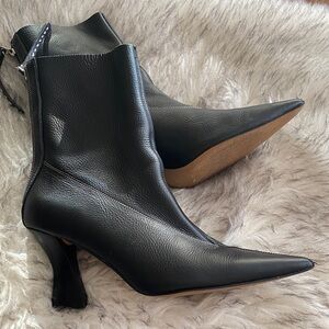 Topshop Black Leather Pointed Heeled Boots
